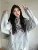 Sudadera con capucha y estampado de letras estilo americano para mujer en otoño e invierno, forrada de forro polar, cálida y versátil, top básico a la moda