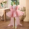 Vestido Infantil Lantejoula com Mangas Bufantes, Vestido de Daminha de Casamento, Vestido de Princesa para Menina de Um Ano, Roupa de Performance de Piano para Menina