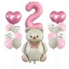 Set de Globos de Osito Mate Lindo con Foil Arcoíris Corazón Número Decoración para Fiesta de Cumpleaños Infantil Globos Arcoíris