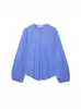Moda Casual Feminina Estilo Europeu e Americano Design de Gola com Zíper Manga Longa Lanterna Moda Retrô Camisa Top de Cor Sólida