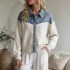 Jaqueta Cardigan Tricô Patchwork Jeans Design Europeu e Americano Feminino Chegada Nova Outono 2026 Top