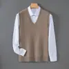 Chaleco nuevo engrosado de otoño e invierno 100% lana, top casual sin mangas de cuello en V para hombre, suéter de cachemira