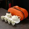 Juego de Té de Viaje Ruyao Bolsa Ovalada para Guardar Portátil para Exteriores Simple Tetera Beige Regalo para Eventos de Negocios