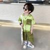 Traje de Verano de Manga Corta para Niños 2026 Nuevo de Moda Estilo Coreano Delgado Conjunto de Otoño para Niños Pequeños, Fresco Conjunto de Dos Piezas para Niños