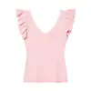 Moda Femenina Transfronteriza Nuevo Estilo Francés Nicho Dulce y Picante Diseño Ajustado Cuello en V Mangas Acampanadas Suéter de Punto
