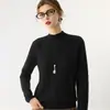 Nova blusa de base de malha de cashmere para outono e inverno, moderna, macia, confortável, espessa, quente, cor sólida, estilo coreano, feminina, manga longa