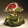 Lámpara de Vitral Modelo Nuevo Rana y Flor Transfronteriza, Lámpara de Mesa con Forma Mágica de Rana y Flor