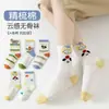 Calcetines de hilo para niñas, versión coreana de otoño, diseño de gatito de dibujos animados, calcetines de media caña para bebé, sin costuras, calcetines infantiles Clase A