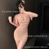 Camisola Sexy Feminina com Decote em V Profundo, Renda Floral Rosa Transparente, Saia Bodycon, Lingerie Costas Nuas 2120