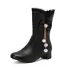 Corrente de laço doce tubo curto botas de doce salto baixo grosso botas de cavaleiro botas de estudante franzidas 28-43 comércio exterior