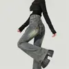 Calça jeans flare feminina, nova coleção primavera/outono, cintura alta, modelagem que emagrece, justa, perna afunilada, com design de laço e barra flare elástica