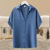 Adecuado para Personas Gordas, Camisa de Chifón de Cuello en V Suelta y Adelgazante para el Verano, Ropa de Talla Grande para Mujer, Camisa de Chifón de Moda de Manga Corta para Gordas mm