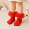 Meias Infantis com Renda Meias Curtas Estilo Princesa para Meninas Meias de Algodão Respiráveis para Bebê Meias Coloridas com Pompons Meias Fofas