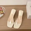 Chinelos Femininos para Exterior com Salto Grosso, Sandálias de Salto Médio, Novo Estilo Fada de Verão 2026, Salto Alto Transparente com Uma Tira de Cristal