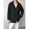 Camisa de Cuello Cubano para Hombre de Gama Alta con Caída Estilo Japonés Moda de Marca Holgada Estilo Coreano Versátil Textura Canalé Camisa de Manga Larga