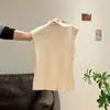 Camiseta de Punto Amarilla de Cuello Medio sin Mangas Estilo Coreano Hecha a Medida de Fábrica para Mujer, Colección Primavera/Verano 2026, Top Ajustado sin Mangas para Figuras Pequeñas
