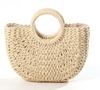 Estilo Nuevo Primavera y Verano Bolso Semi-Circular Tejido de Paja Cuerda de Papel Bolso Simple Tejido a Mano para Mujer Retro Casual Vacaciones en la Costa Bolso de Playa