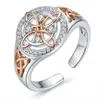 Anillo Bicolor de Zirconia con Baño de Oro Real, Cruz de Oro de 18K, Nudo Celta Transfronterizo, Diseño de Nicho, Joyería de Anillo de Alta Gama