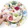 50 Piezas de Pegatinas de Ramo de Sobre, Flores de Corazón Femeninas, Pegatinas Decorativas Impermeables Ins, Mayoreo