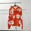 Flor de Algodón Seleccionada Cuidadosamente Estilo Urbano Retro de Moda Sudadera Unisex con Capucha Estampado de Puff Holgada Versátil Sudadera Estampada