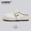 Sapatos Birkenstock de Brim Azul com Solado Grosso para Mulheres, Novo Verão 2026 Bico Fechado Meia-Chinelinho Casual com Aumento de Altura Slip-On