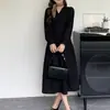 Chic Coreano Temperamento Francés Cuello en V Diseño de Rayas Cintura ceñida Adelgazante Pana Vestido Mujer