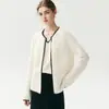 Sentido del diseño francés~Conjunto de dos piezas de punto con cuello de cachemira, bordes de contraste blancos, temperamento de nicho, top versátil para mujer