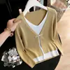 Foto real! Foto real! Blusa Falsa de Duas Peças Outono/Inverno para Mulheres, Camisa Pequena que Rejuvenesce, Suéter de Tricô para Mulheres, Blusa Francesa
