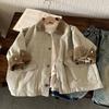 Chaqueta con Solapa Desgastada 2025 Nueva Cortavientos de Color Contrastante para Niños y Niñas Otoño Nuevo Empalme Moda Retro Top