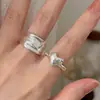 Anillo Minimalista de Corazón para Mujer, Borde Ancho Geométrico, Textura Irregular Plegada, Anillo Abierto Versátil, Anillo de Dedo Índice Moderno