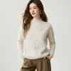Suéter de cashmere puro, coleção outono/inverno 2026, peça básica feminina de gola alta, estilo suave, suéter grosso em tricô de tranças