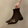 2026 Novas Botas de Cano Curto Estilo Francês Temperamento Celebridade da Internet Mais Vendidas Moda Primavera e Outono Botas Femininas Cano Curto Bico Fino Botas Emagrecedoras