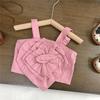 Vestido de Verão Estilo Coreano para Meninas Camisola com Flor Tridimensional para Meninas Top Sem Mangas para Meninas Saia com Cadarço Estampada Infantil Comércio Exterior