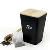 Lata de Hojalata Trapezoidal Transfronteriza con Tapa de Bambú, Caja de Lata Estándar para Té, Caja Creativa de Forma Irregular para Almacenamiento de Dulces y Granos de Café