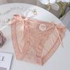 Ropa interior fina y sexy de encaje para mujer, con lazo, cintura baja, sin marcas, de algodón 7A, microtransparente, de secado rápido, triangular.
