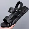 Sandálias Masculinas Couro Genuíno Verão Couro de Boi Sapatos de Praia 2026 Novo Estilo Dirigir Externo Antiderrapante Dupla Finalidade Sandálias Masculinas de Pai