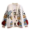 Jaqueta Suéter Jacquard Estilo Japonês Desenho Animado para Mulheres Outono e Inverno 2023 Novo Estilo Estilo Preguiçoso Solto Peça Externa Versátil Cardigan de Tricô