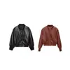 Amazon 2026 Otoño Estilo Europeo y Americano Nueva Moda Francesa Elegante Chaqueta de Cuero Sintético con Cuello Alto Abrigo Versátil para el Trabajo