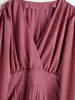 2022 estilo europeo y americano otoño ropa de mujer nueva vestido rosa arrugado de manga larga con cuello en V 5297