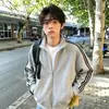 Chaqueta cárdigan con patrón de escamas de dragón retro americano para hombre, sudadera de otoño de moda con cuello alto y tres rayas, top de alta gama para pareja