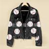 Chaqueta de solapa lavada popular de otoño e invierno de estación independiente transfronteriza europea y americana, chaqueta de mujer de uniforme de béisbol de pana con lentejuelas