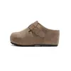 Sapatos Birkenstock Femininos com Aumento de Altura de 7CM 2026 Novo Outono Retro Versátil Para Pessoas Baixas Sola Grossa Bico Fechado Meio Chinelo