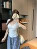 Camiseta Versátil de Diseño Corto de Manga Corta con Cuello en V Luu Taoxier para Mujer Verano Nicho Tejido Corto Botón Único Top