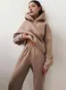 Outono e Inverno Amazon Cross-border Europeu e Americano Feminino Cor Sólida Casual Moda Engrossado Manga Longa Suéter Calças Conjunto de Duas Peças