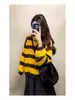 Suéter con Bloques de Color Rayas Marrón Melanoidio Amarillo para Mujer Otoño Invierno Estilo Coreano Holgado Estilo Perezoso Parte Superior Capa Interior Ropa Exterior Tejido