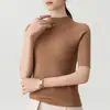 Suéter de punto para mujer con patrón de espiga, cuello semialto, manga media, texturizado, corte ajustado, sencillo, adecuado para ir al trabajo, agradable al tacto y elegante