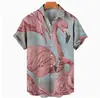 Camisa Masculina Transfronteiriça Havaiana Sexy Estampa de Leopardo Vermelho Roupas Masculinas Casual Retro Verão Praia Estilo de Rua