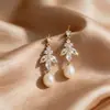 Pendientes de Moda Europeos y Americanos Nuevos Transfronterizos, Pendientes Exquisitos con Colgante de Perla Brillante Incrustados de Diamantes, Pendientes Elegantes de Estilo Lujo Ligero
