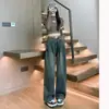 Jeans grises de cemento de pierna ancha para mujer 2023 populares diseño plisado caída adelgazante sueltos rectos pantalones de campana