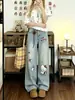 Jeans rectos de pierna ancha largos bordados de gato Kitty de dibujos animados ChaoLi Youhuo para mujer, nuevo de verano 2026